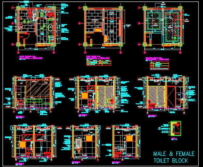 Public Toilet CAD File - Floor Plans and Elevation Details